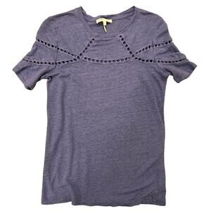 Maje Turan Lace Inserts Linen T-Shirt Light Blue Periwinkle, size 1 (Small)